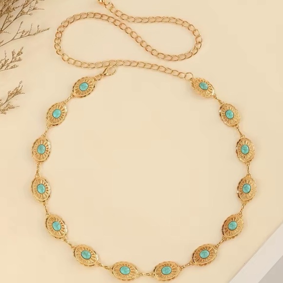 Gold Turquoise Western Boho Chain Belt - Picture 2 of 2